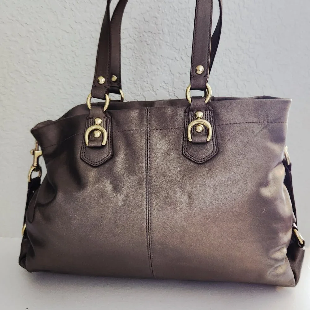 Euc Coach Ashley Bronze Leather Shoulder Bag Handbag Purse